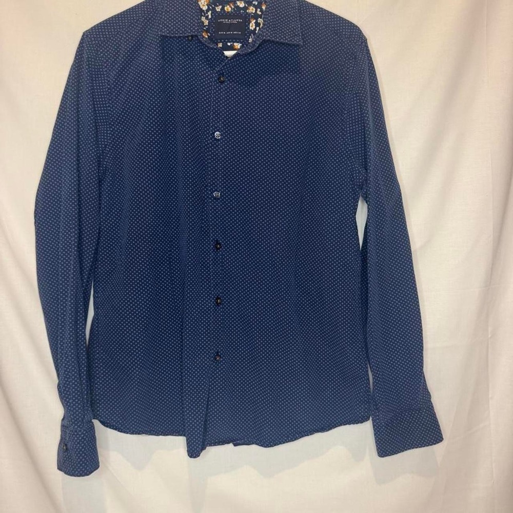 Denim & Flower Ricky Singh Men's Medium Blue 100% Cotton Button Up Shirt Floral